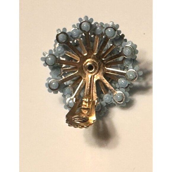 MCM CLUSTER FLORAL BLUE RHINESTONE & LUCITE PLASTIC BEAD DOMED CLIP ON EARRINGS - Picture 6 of 8